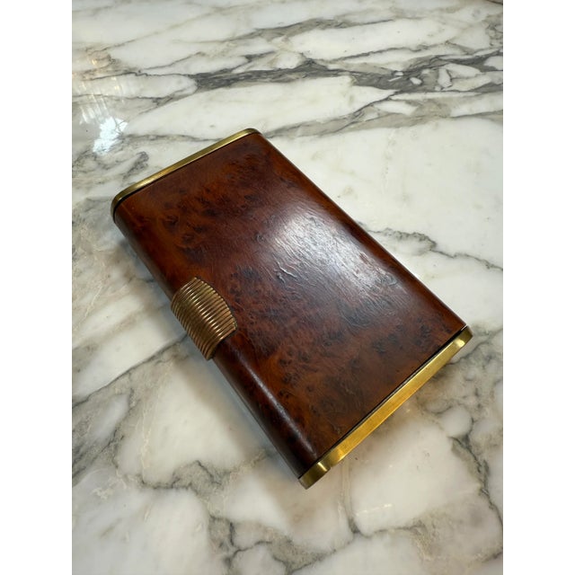 1950s Art Deco Burl Wood and Brass Cigarette Case For Sale - Image 4 of 6