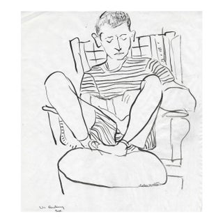 1930s Helen Malta Drawing of Vic Reading in Baltimore For Sale