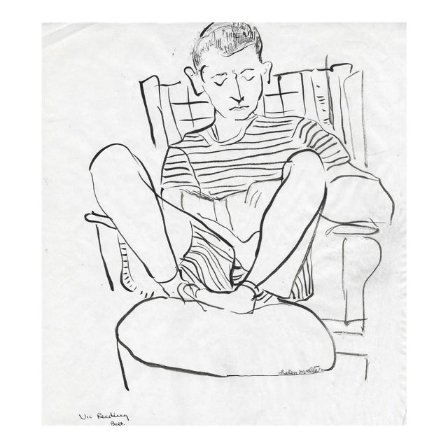 1930s Helen Malta Drawing of Vic Reading in Baltimore For Sale