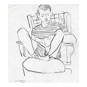 1930s Helen Malta Drawing of Vic Reading in Baltimore