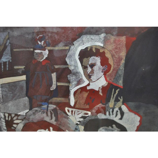 Thomas Sparacino (American, 1942-2011) "Family" Mixed Media Painting c.1970s Fantastic mixed media painting by Bay Area...