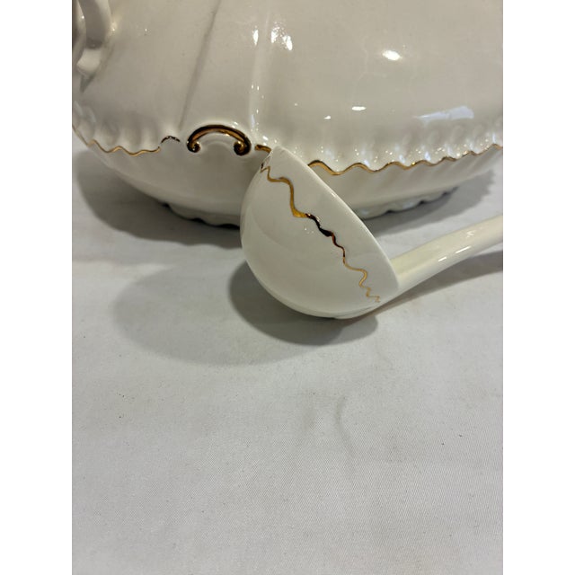 Vintage Ceramic Soup Tureen With Gold Trim and Ladle For Sale In Oklahoma City - Image 6 of 9