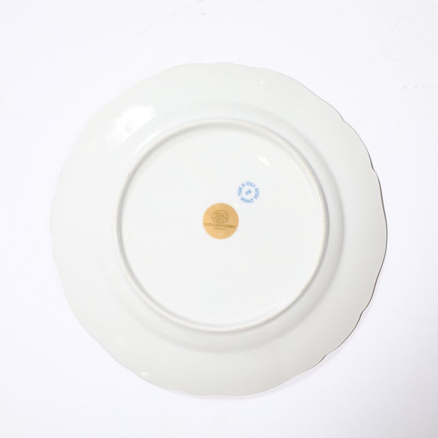Mid-Century Modern Set of 16 Turquoise & 24k Gilt Border Porcelain Dinner Plates by Hutschenreuther For Sale - Image 3 of 16
