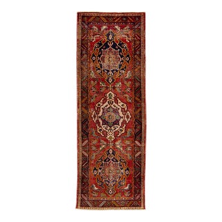 Vintage Persian Heriz Handmade Geometric Red Wool Runner For Sale