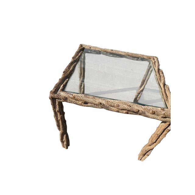 Hollywood Regency Vintage Carved Faux Bois Mid Century Side Table Hollywood Regency Carved Wood For Sale - Image 3 of 16