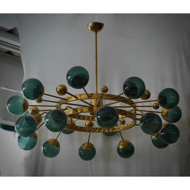 Art Deco Style Green Murano Glass and Brass Sputnik Chandelier, 2000 For Sale - Image 11 of 11