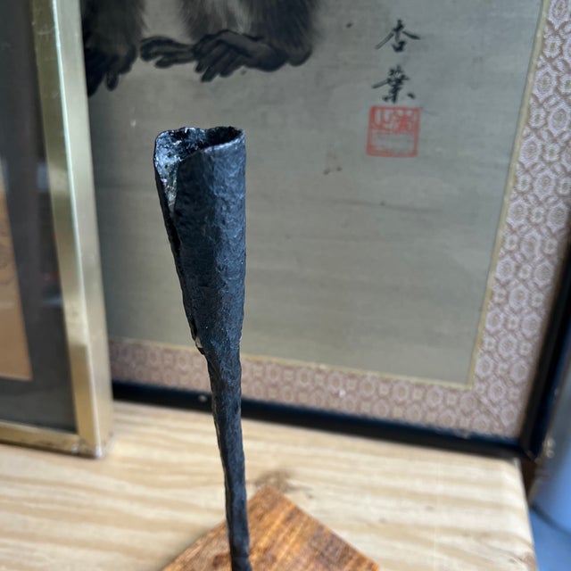 1970s Vintage Black Brutalist Vase on Wooden Base For Sale - Image 5 of 8