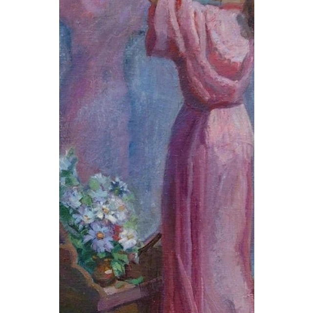 Ukrainian Artist Oil Painting: Girl Before Mirror, Socialist Realism, 1992 127-85 For Sale - Image 4 of 6