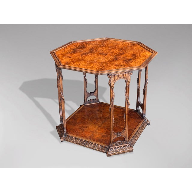 Wood French Octagonal Burr Walnut Table, 1920 For Sale - Image 7 of 7