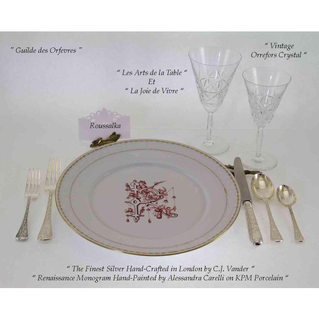 1990’s Vintage/New Hand-Painted 3-Piece Place-Setting Renaissance Monogram R For Sale - Image 9 of 13