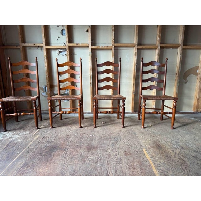 Farmhouse Henkel Harris Early American Rustic Style High Ladder Back Dining Chairs. Set of 6 For Sale - Image 3 of 18