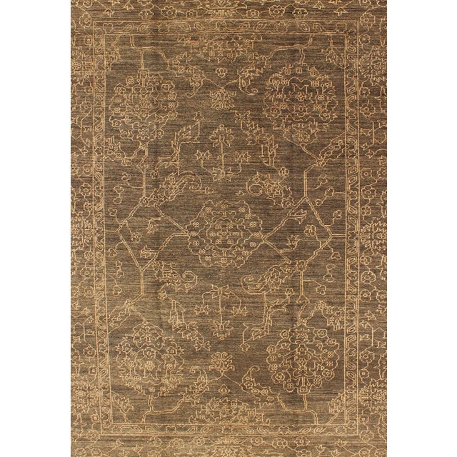 Fine Transitional Rug With Stylized Geometric Motifs in Brown and Light Tan For Sale - Image 4 of 8