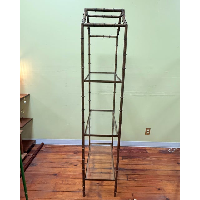 Ballard Designs Vintage Hollywood Regency Hand Gilt Faux Bamboo Étagère - Newly Painted For Sale - Image 4 of 12