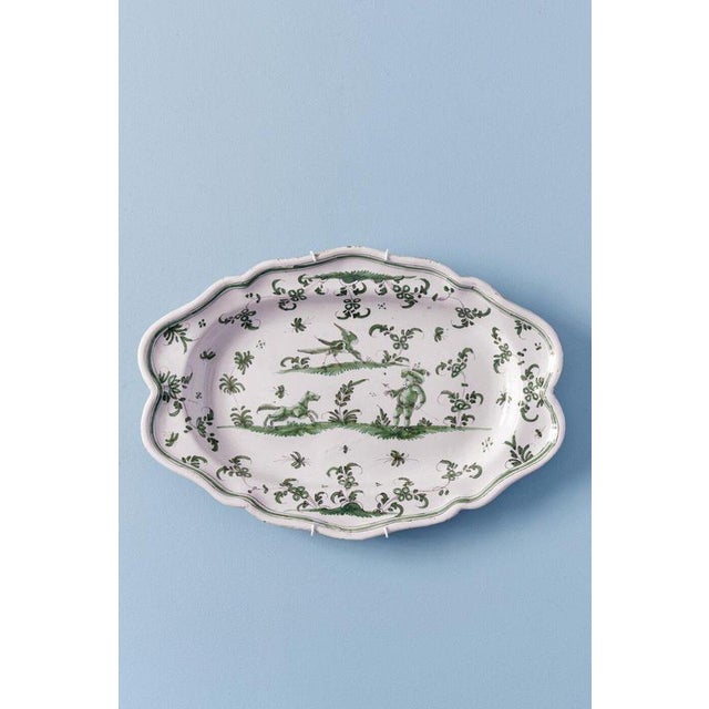 Green Green Grotesque Oval Dish from Moustiers Faience, 1740s For Sale - Image 8 of 8