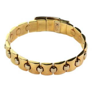 Mid 20th Century Kria Italy 18k Two-Tone Gold 12mm Wide Flexible Link Bracelet For Sale
