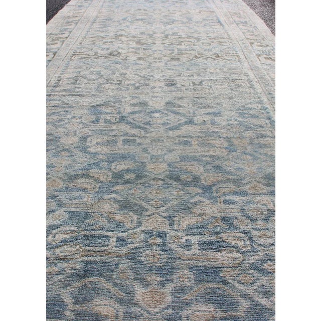 Long Antique Persian Malayer Runner With All Over Herati Design in Soft Blue For Sale In Atlanta - Image 6 of 13