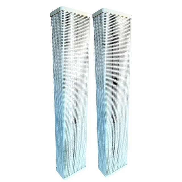 Rare pair of original lamps from the 70s, probable design by Josef Hoffmann, made of white/beige transforated sheet metal,...