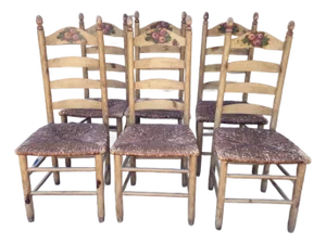 1960s Ladder Back Rush Seat Dining Chairs - Set of 6