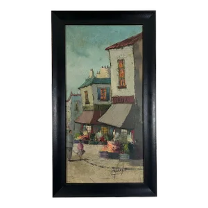 Mid 20th Century Oil Painting of Paris Street Scene, Framed