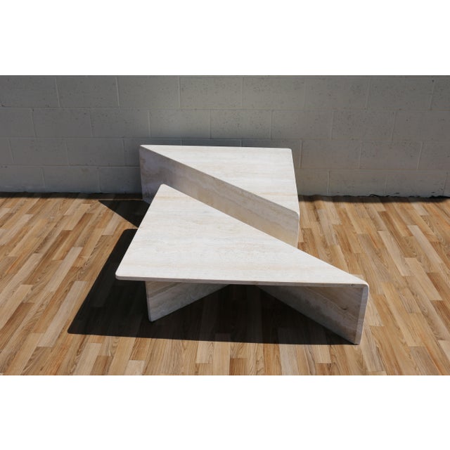 1970s Italian Travertine Triangular Two-Piece Coffee Table For Sale - Image 10 of 18
