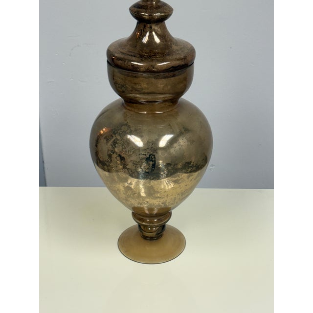 Bronze Antiqued Mercury Glass Lidded Urn For Sale - Image 8 of 12