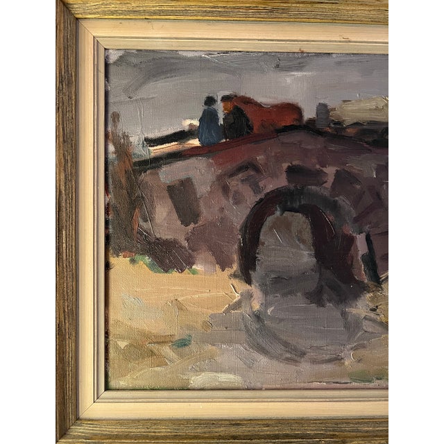 Mid-Century Modern Vintage Swedish Oil Painting the Bridge by Edvin Lindholm-Houge For Sale - Image 3 of 3