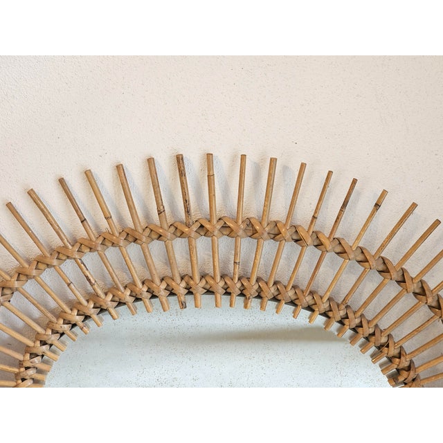 1970s Vintage Oval Rattan Wall Mirror, 1970s For Sale - Image 5 of 11