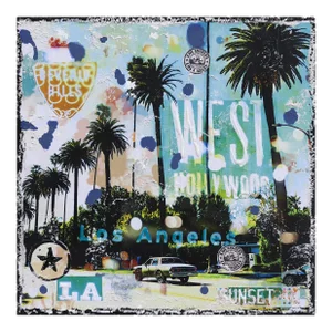West Hollywood Palms - Pop Art Landscape Collage on Canvas Original Artwork by Marion Duschletta