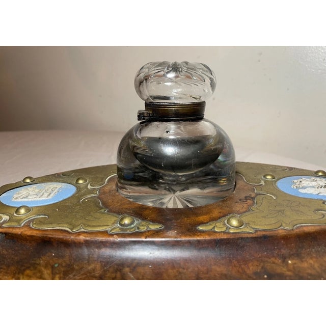 Antique 19th Century Wood Bronze Porcelain Glass Jasperware Inkwell Stand Jar For Sale - Image 4 of 15