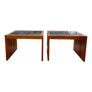 Pair of Mid Century Modern Teak Lattice-Top Side Tables | by Komfort of Denmark For Sale
