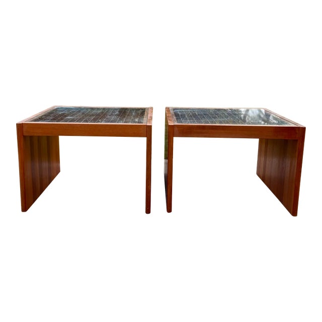 Pair of Mid Century Modern Teak Lattice-Top Side Tables | by