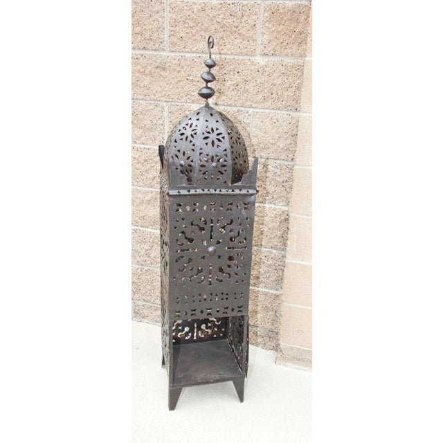 Gray Large Outdoor Metal Moroccan Hurricane Candle Lantern For Sale - Image 8 of 13