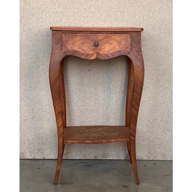 About the Item A very fine Louis XV French Style side tables or nightstands with elegant marquetry work, all original...