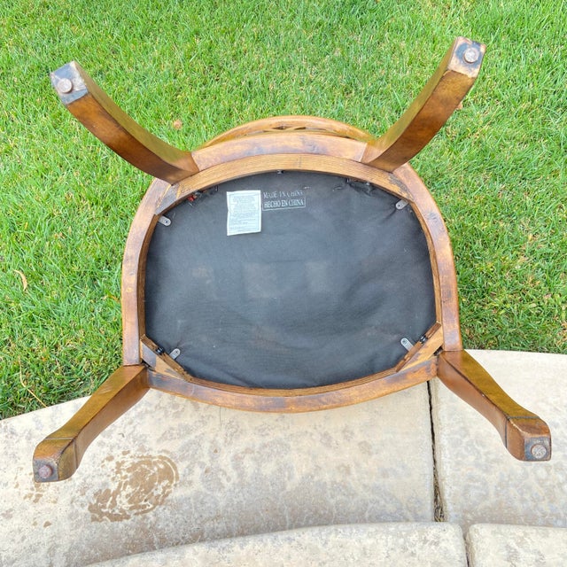 Burgundy Vintage Mid Century Edinburgh Oak Finish Arm Chair For Sale - Image 8 of 9