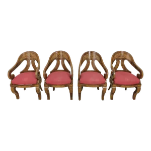 Set of 4 Period Antique Charles X Inlaid Armchairs