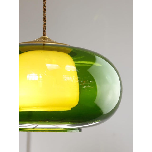 Mid-Century Modern Mid-Century Modern Italian Green Glass and Brass Pendant Lamp, 1960s For Sale - Image 3 of 18