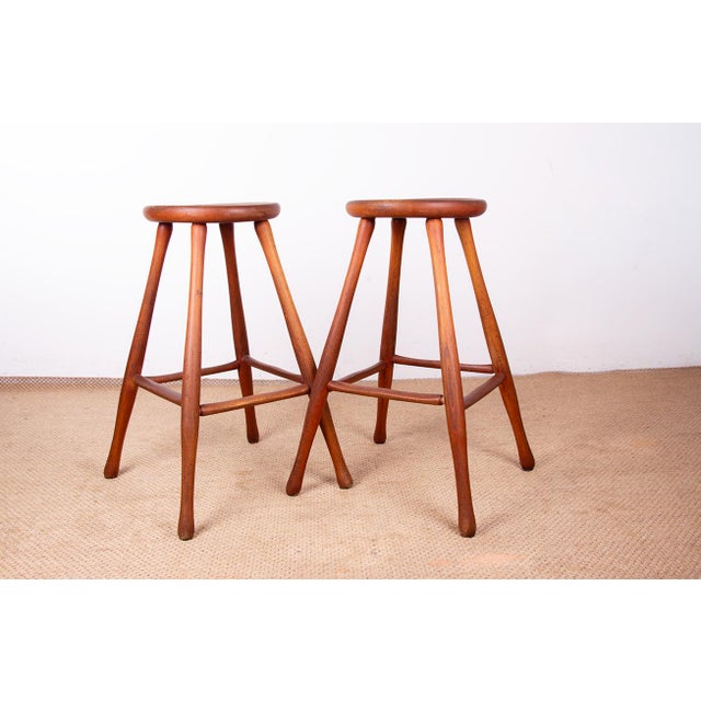Vintage Beech and Molded Wood Stools in the style of Guillerme and Chambron, 1960s, Set of 6 For Sale - Image 17 of 18