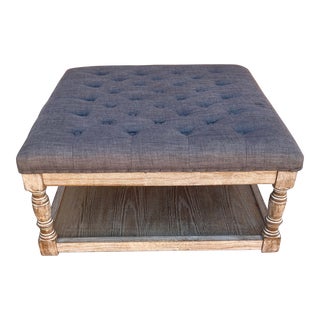 Restoration Hardware Style Grey Tufted Coffee Table For Sale