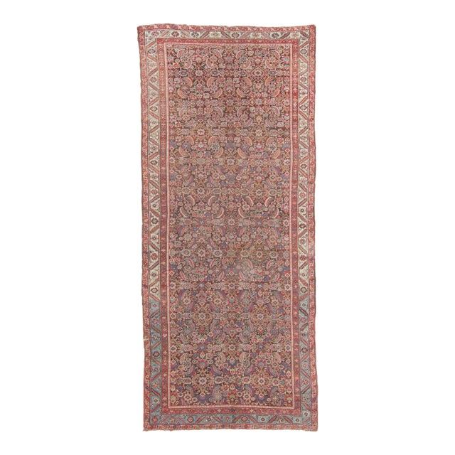 Antique Eggplant, Magenta & Sky Blue Water Garden Design Rug, 5.9 x 13.10 For Sale