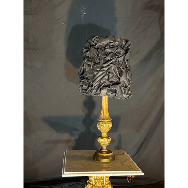 Late 20th Century Sculptural Gold Table Lamp With Black Shade For Sale - Image 9 of 12