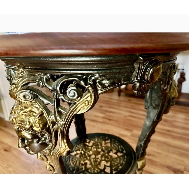 Victorian 19th Century Cast Iron London Pub Table W/Wooden Mahogany Top For Sale - Image 3 of 12
