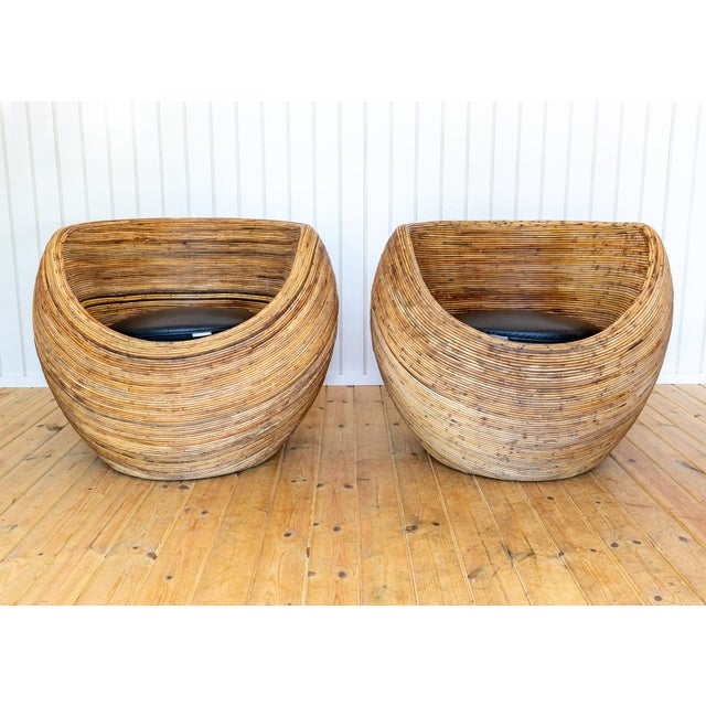 Mid-Century Modern Coastal Boho Rattan Blonde Pod Tub Armchairs by Terence Conran for Habitat, 1980, Set of 2 For Sale - Image 14 of 18