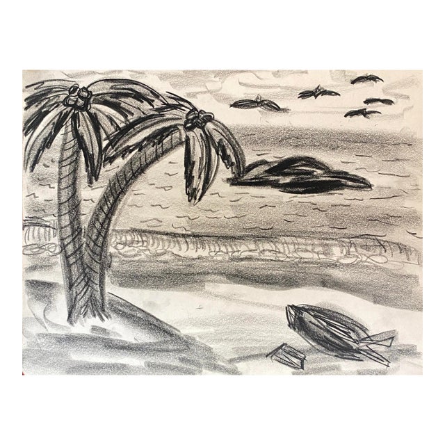 1950s Virginia Spencer Tropical Landscape Drawing For Sale