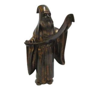 Japanese Bronze Old Man Figural Scholar With Scroll 13" Tall Statue Figurine