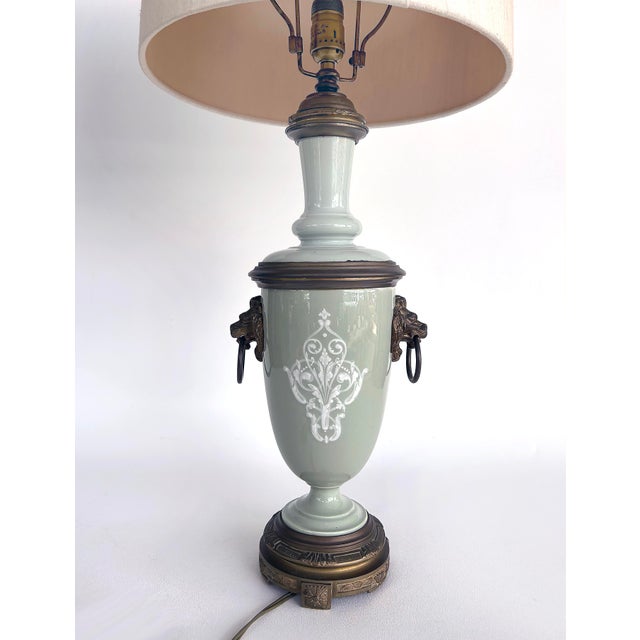 Late 19th Century French Celadon Pâte-Sur-Pâte Porcelain Lamps With Custom Shantung Silk Shades - a Pair For Sale - Image 13 of 18