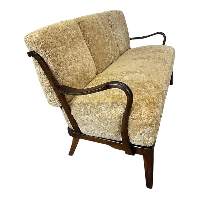 1940s Danish Settee by Alfred Christensen in Tan Shearling For Sale