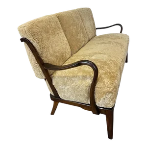 1940s Danish Settee by Alfred Christensen in Tan Shearling