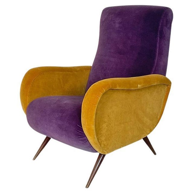 Mid-Century Italian Purple and Yellow Armchair with Wood Conical Legs, 1960s For Sale - Image 14 of 14