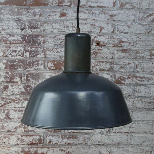 Vintage Industrial Blue Enamel Pendant Light For Sale - Image 5 of 6