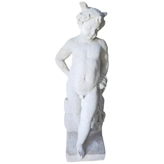 Garden Statue in Reconstituted Stone Depicting a Young Faun, 20th Century For Sale - Image 6 of 6